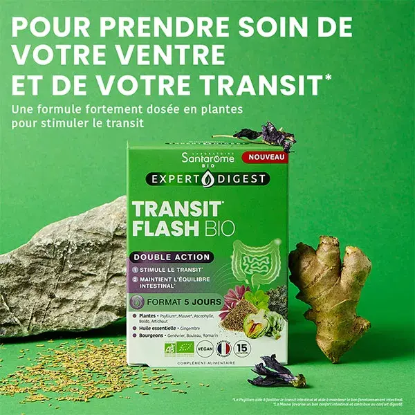 Santarome - Transit Flash Bio - Aide à la digestion - 15 comprimés