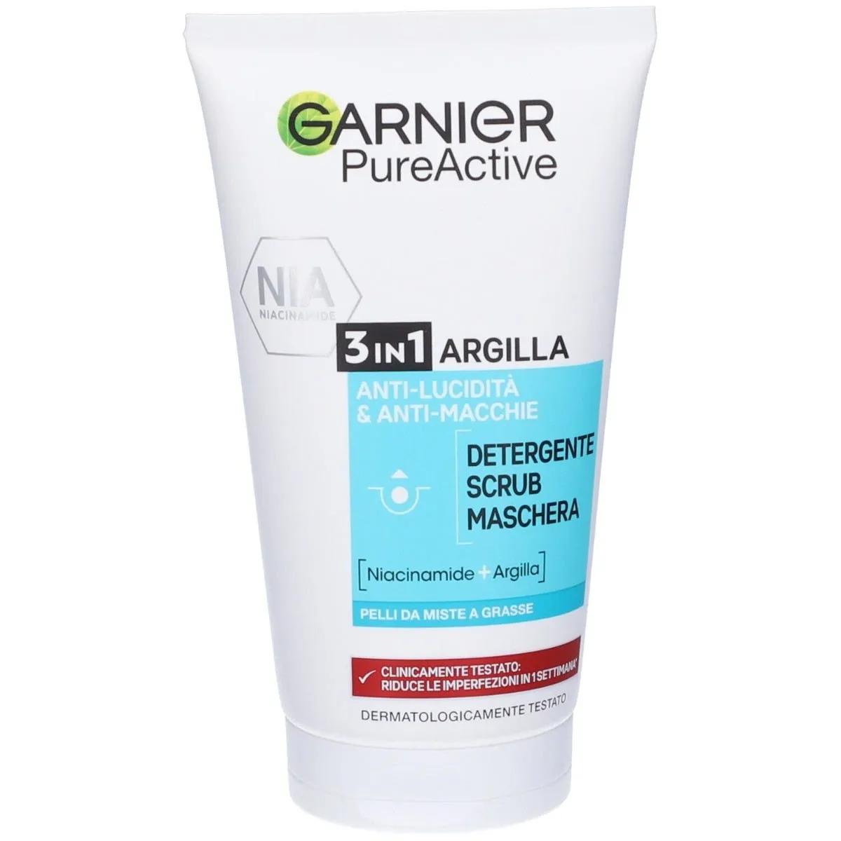 Garnier Pure Active Detergente Azione 3in1 Detergente Scrub e Maschera 150 ml