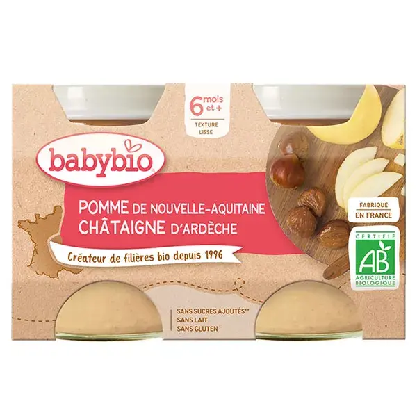 Babybio Fruits Pot Pomme Châtaigne +6m Bio 2 x 130g