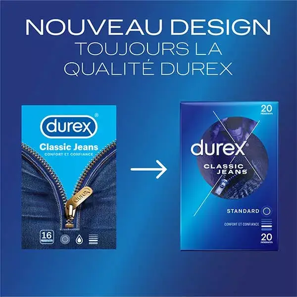 Durex Préservatifs Classic Jeans - 20 Préservatifs Confort et Confiance