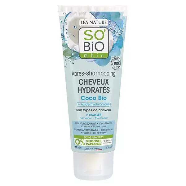 So'Bio Étic Cheveux Hydratés Après-Shampoing Coco & Acide Hyaluronique Bio 200ml