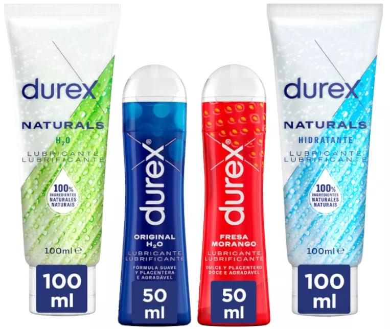Durex Naturals Intiem Glijmiddel Gel 100 ml + Play Original Intiem Glijmiddel 50 ml + Natuurlijk Hydraterend Glijmiddel 100 ml + Play Aardbei Glijmiddel 50 ml