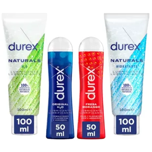 Durex Naturals Gel Lubrifiant Intime 100 ml + Lubrifiant Intime Play Original 50 ml + Lubrifiant Hydratant Naturel 100 ml + Lubrifiant Play Fraise 50 ml