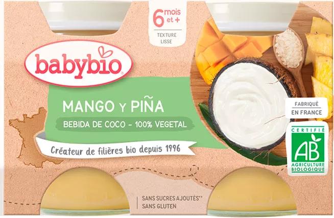 Babybio Yogur Vegetal Coco, Mango y Piña +6m 2x130 gr
