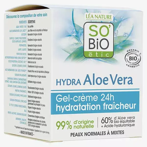 So'Bio Étic Hydra Aloe Vera Gel-Crème Hydratation Fraîcheur Bio 24h 50ml