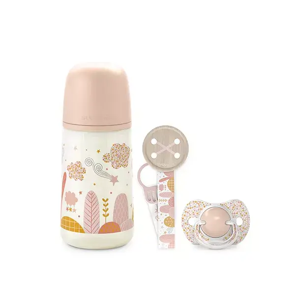 Suavinex Coffret Cadeau Biberon Sucette et Attache Sucette Dreams Rose 270mL