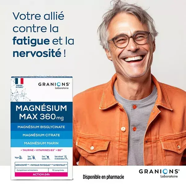 Granions Magnesium Max 360 mg Helps Reduce Stress and Fatigue Action 24h 90 tablets