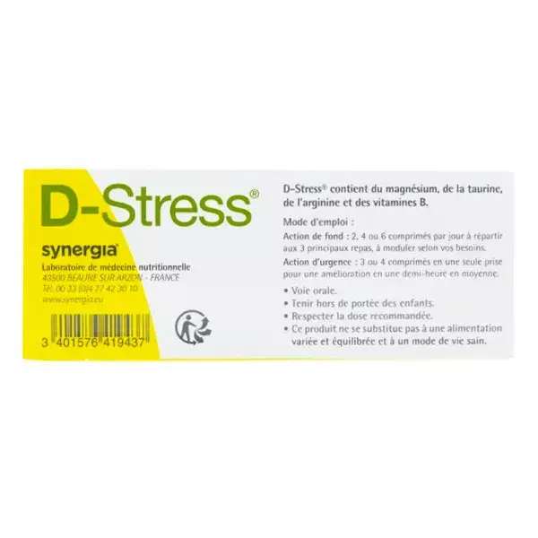 Synergia D-Stress, Gérez le stress, Réduire la fatigue 80 comprimés