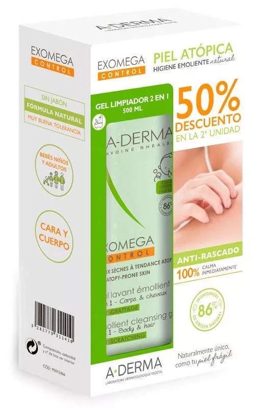 A-derma Exomega Pack Duplo  gel Limpador emoliante Corpo e Cabelo 500ml