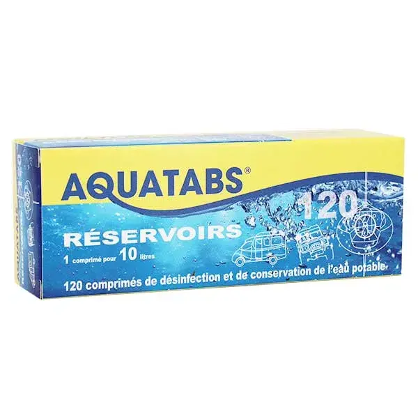 Aquatabs Reservoirs Effervescent Tablets Drinking Water Treatment 120 Tablets