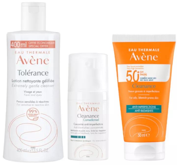 Avène Tolerance Cleanser 400 ml + Cleanance Comedomed 30 ml + Solar SPF50+ 50 ml