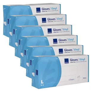 Guanti in vinile senza polvere Abena taglia L - 100 unità - Confezione da 6