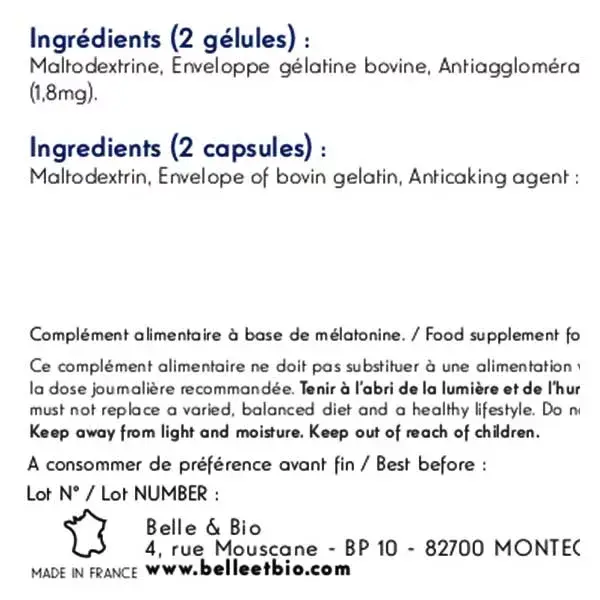 Belle & Bio Melatonina 120 cápsulas blandas
