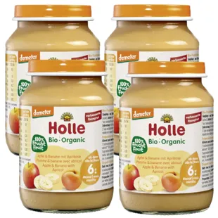 Holle Bio-Organic Baby Food Apple Banana and Apricot +6m 4x190 gr