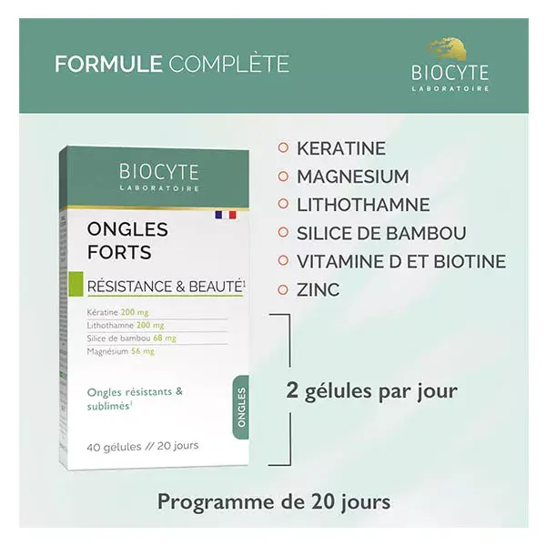 Biocyte Ongles Forts Kératine, Lithothamne Résistance & Beauté 40 gélules