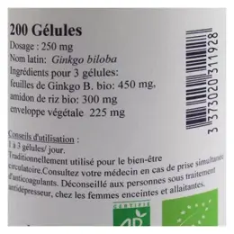 Le Comptoir de l'Apothicaire Gélules Bio Ginkgo Biloba 200 gélules