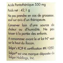 Solgar Vitamine B5 -Acide Pantothénique- 550mg 50 gélules végétales