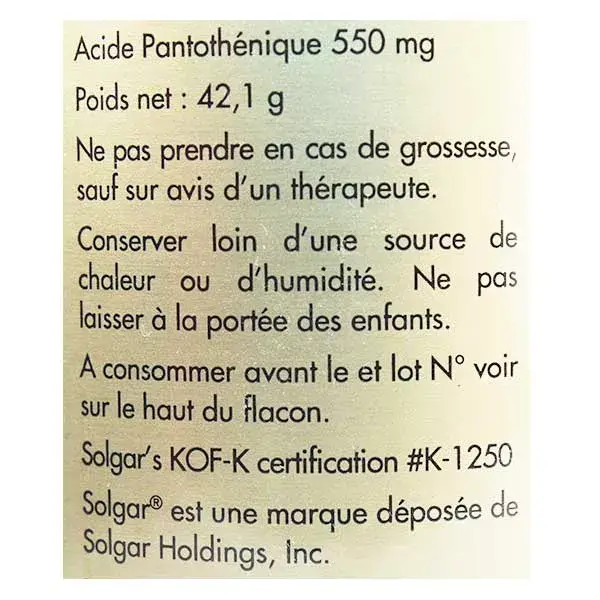 Solgar Vitamina B5 -Acido Pantotenico- 550mg 50 capsule vegetali