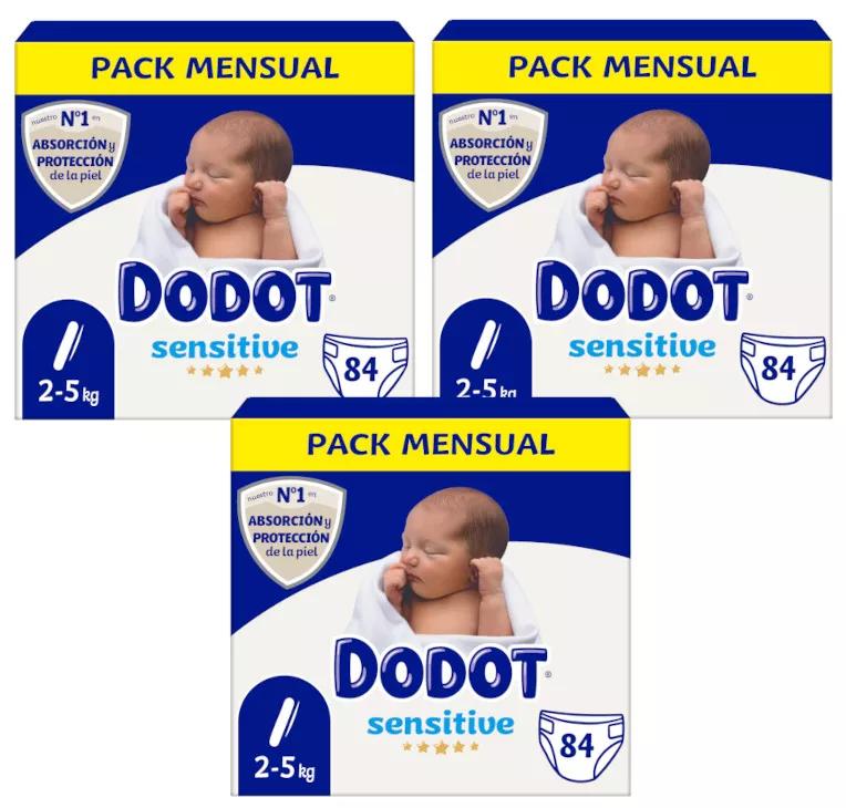 Dodot Pañales Bebé Sensitive Talla 1 (2-5 kg), 276 Pañales + Pack de 48  Toallitas