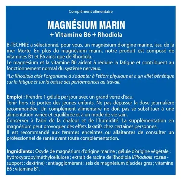 Biotechnology Marine Magnesium+B6+Rhodiola 30 Capsules