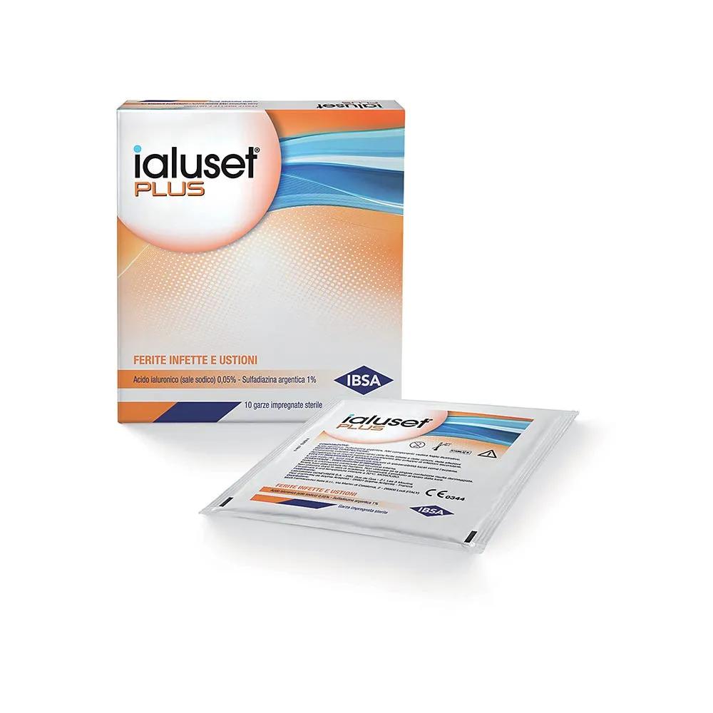 Ialuset Plus Garze Impregnate Sterili per Ferite Infette e Ustioni 10x10 cm 10 Pezzi