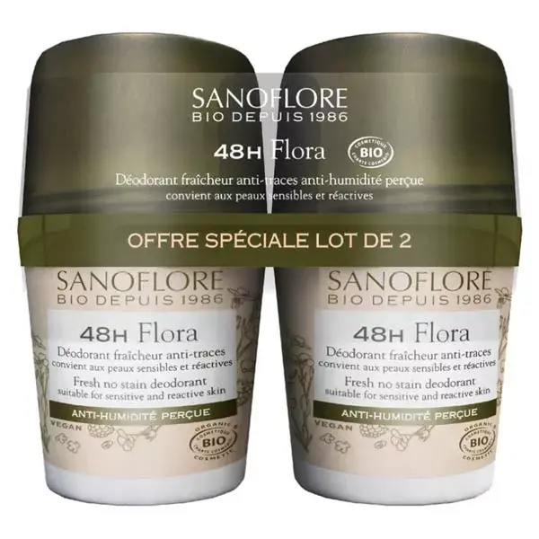 Sanoflore Déodorant Flora Roll-On 48h Bio Lot de 2 x 50ml