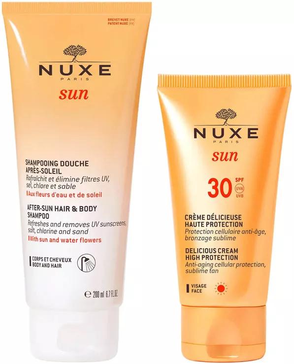 Pack Nuxe Sun Aftersun Shampoo und Duschgel 200ml+Gesichtscreme SPF30 50ml