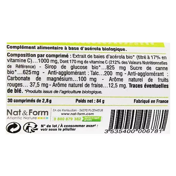 Nat & Form Acerola 1000 Bio 30 comprimidos 