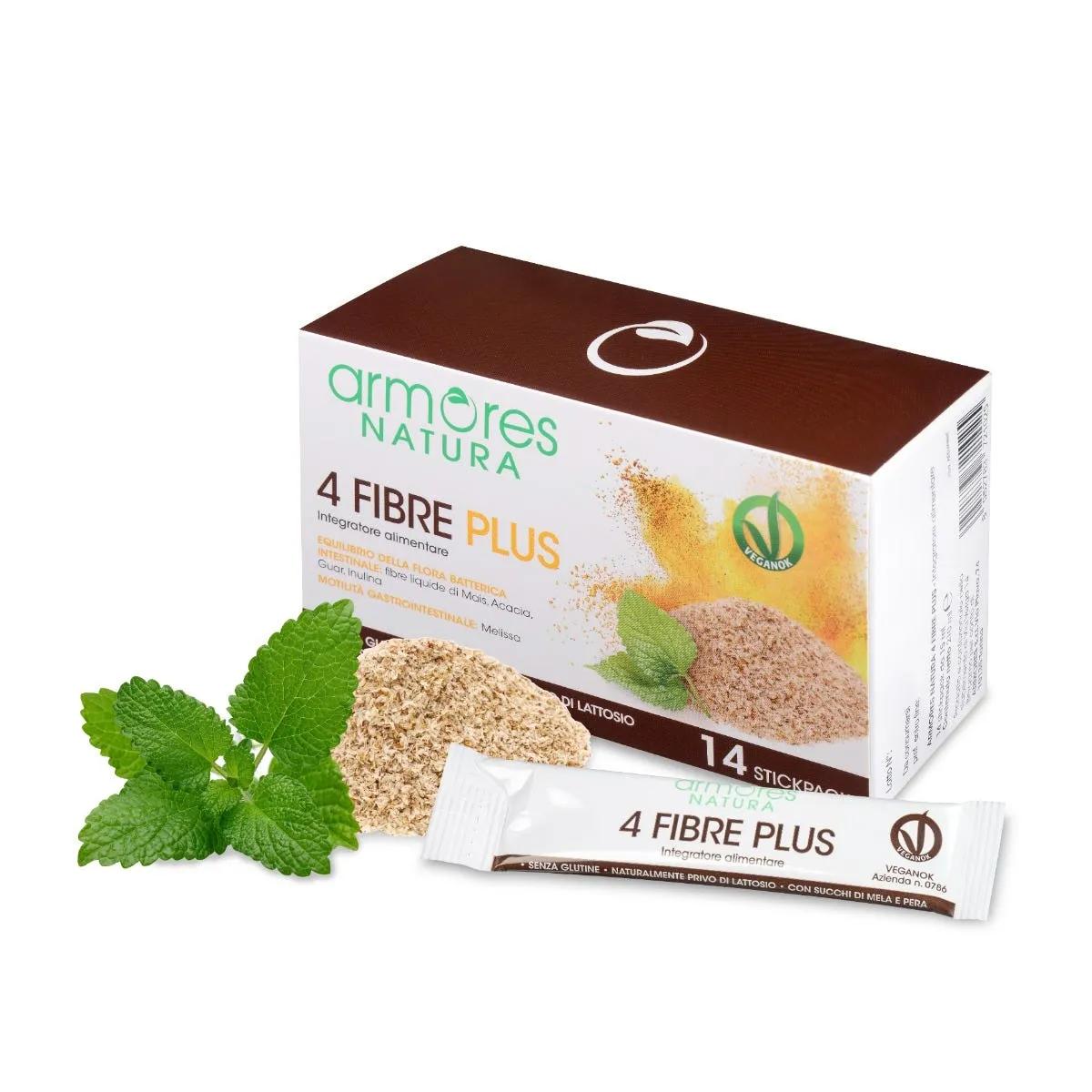 Armores Natura 4 Fibre Plus Integratore Regolarità Intestinale e Digestiva 14 Stickpack