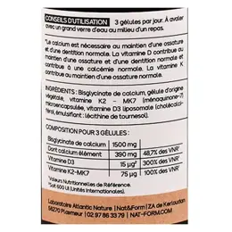 Nat & Form Nature Bislycinate de calcium + Vitamines D3 & K2 remineralisant osseux 90 gélules