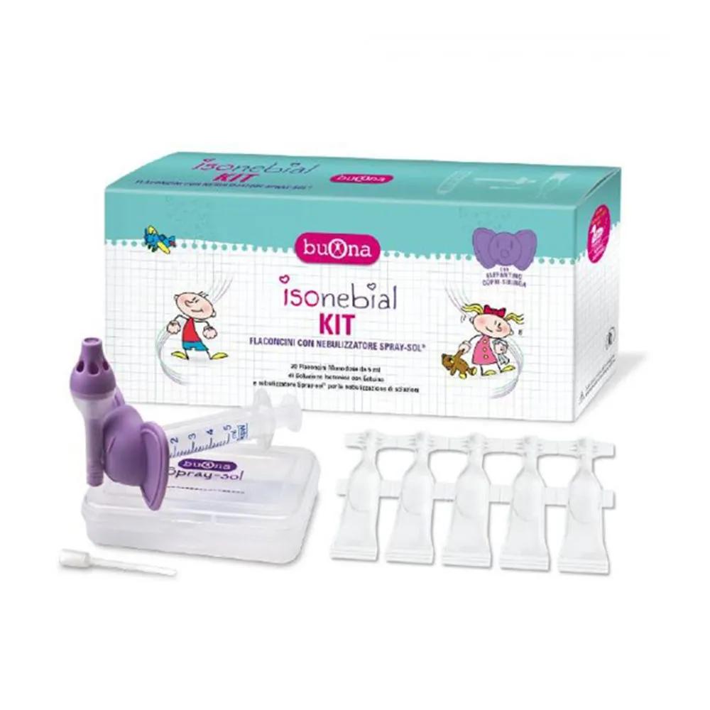 Buona Isonebial Kit Pulizia Cavità Nasali Con 20 Flaconcini + Nebulizzatore Spray-Sol + Siringa + Ago Cannula