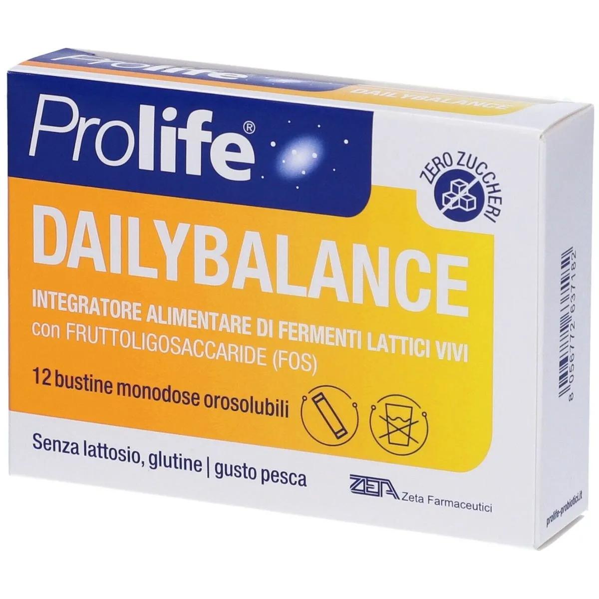 Prolife Dailybalance Integratore di Fermenti Lattici Vivi Gusto Pesca 12 Bustine