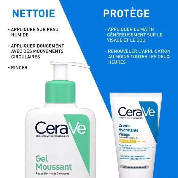 CeraVe Routine Visage Peaux Grasses Gel Moussant 236ml & Crème Hydratante Visage SPF30 52ml