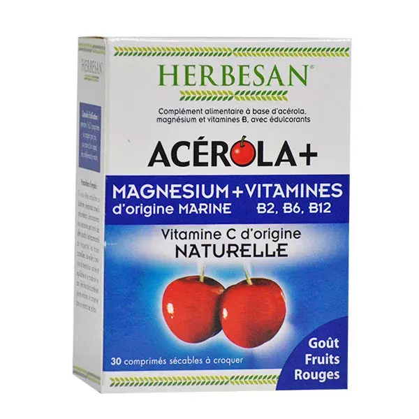 Herbesan Acerola + Magnésium Fruits Rouges 30 comprimés à croquer