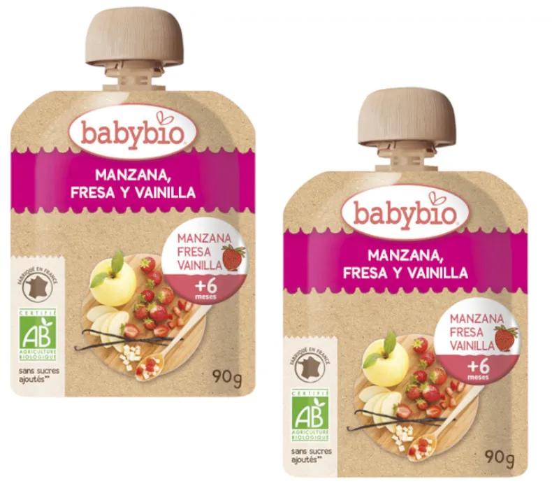 Babybio Pouch Appel, Aardbei en Vanille +6m 2x90 gr