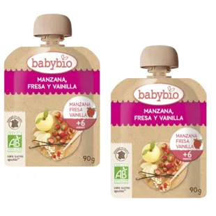 Babybio Pouch Manzana, Fresa y Vainilla +6m 2x90 gr
