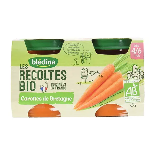 Blédina Les Récoltes Bio Pot Carottes +4m 2 x 130g