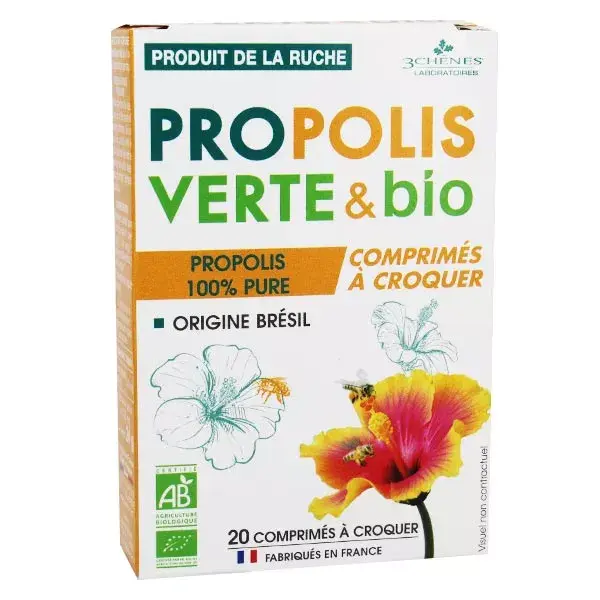 Les 3 Chênes Tonus & Immunité Propolis Verte & Bio 20 comprimés à croquer