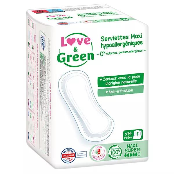 Love & Green Toallas Hipoalergénicas Maxi Super 14 unidades