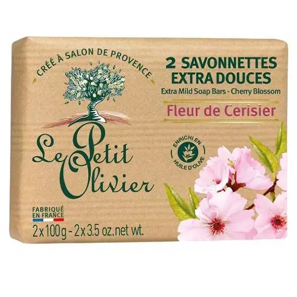 Le Petit Olivier - 2 Savonnettes Extra Douces - Fleur de Cerisier 2 x 100g