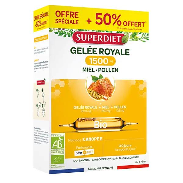 Superdiet - Gelée Royale Miel Pollen Bio - 20 + 10 ampoules offertes