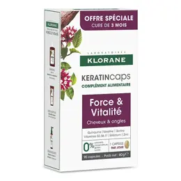 Klorane Keratincaps Force et Vitalité Cheveux et ongles Cure 3 mois - boite de 90 caps