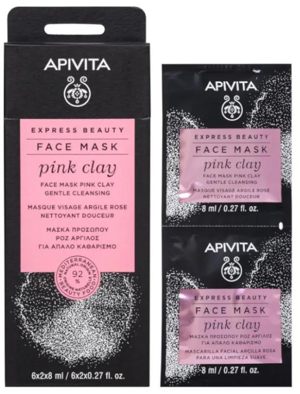 Apivita Express Beauty Sanfte Reinigungsmaske mit rosa Tonerde 2x8ml
