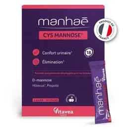 Manhaé Cys Mannose - Confort urinaire -  Hibiscus, D-mannose - 10 sticks - 5 jours