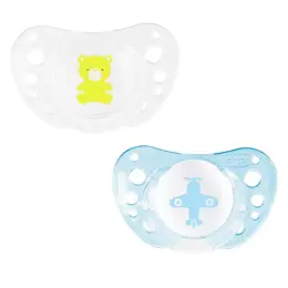 Chicco Physio Forma Air Sucette Silicone +0m Avion Ourson Lot de 2 + Boite de Stérilisation