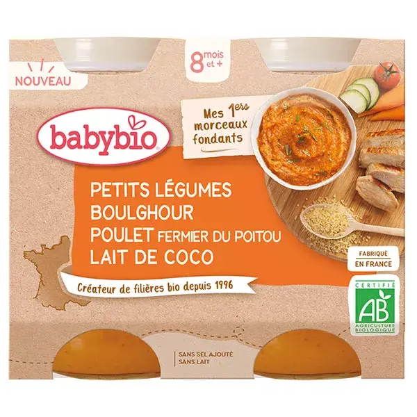 Babybio Petits Légumes Boulghour Poulet Fermier Lait de Coco Bio 2 x 200g
