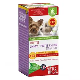 Vetobiol Antiparasitaire Pipette Chiot/Petit Chien Bio 12X1,5ml