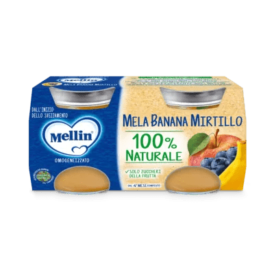 Mellin Omogeneizzato Mela Banana Mirtillo 100% Naturale 2x100g