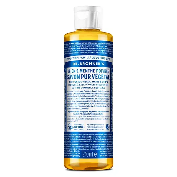 Dr Bronner's Savon Pur Végétal Menthe Poivrée "18 en 1" 240ml