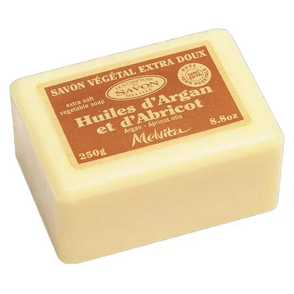 Aceites naturales rectangulares de Melvita jabón de argán y albaricoque 250g